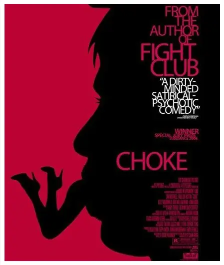 A poster of the author of fight club choking.